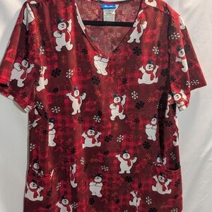 Frosty The Snowman Red Women's Scrub Top